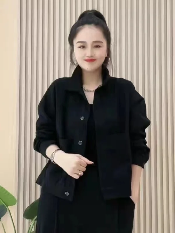 Casual Faionable ort Baseball Jaet voor Dames Lente Herfst 2025, Kraag Open Vest Sle Anti-Rimpel Lange Sve