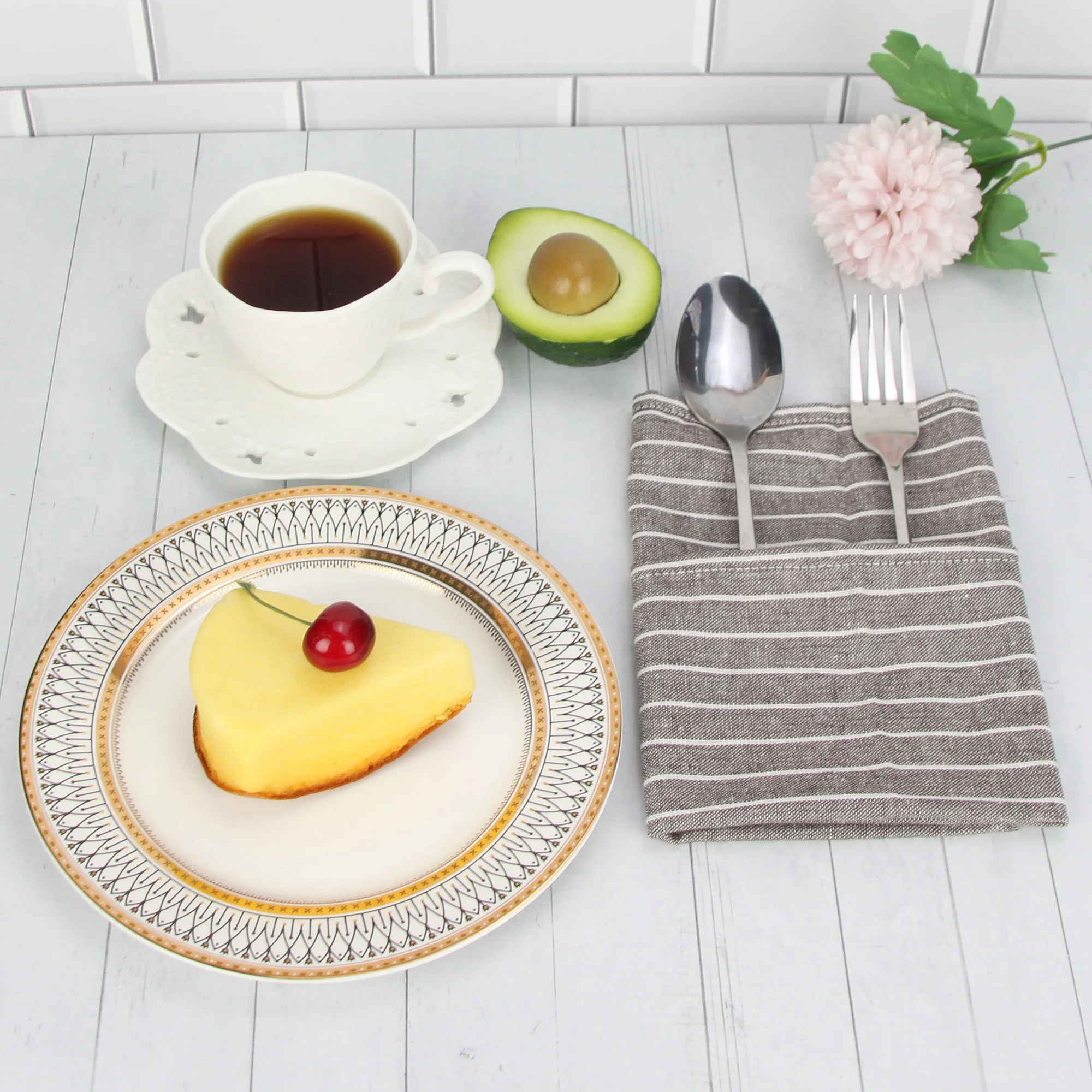 Striped Cotton Linen Blended Dinner Table Cloth Napkins Placemats Tea Towels Set of 12 PCS 40x30cm For Events & Home Use