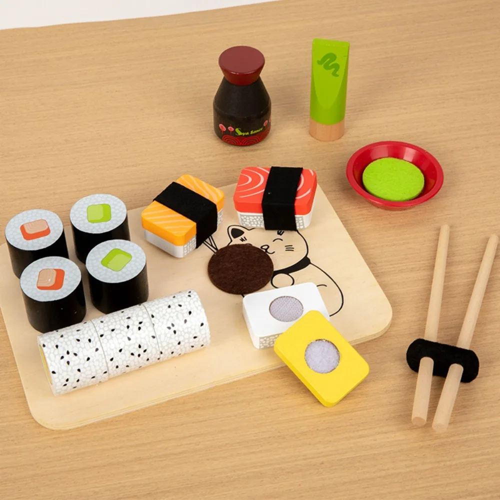 Robustes Holzsimulations-Sushi-Simulations-Lebensmittel-Set im japanischen Stil, lustiges Design, langlebiges Rollenspiel-Lebensmittel-Set