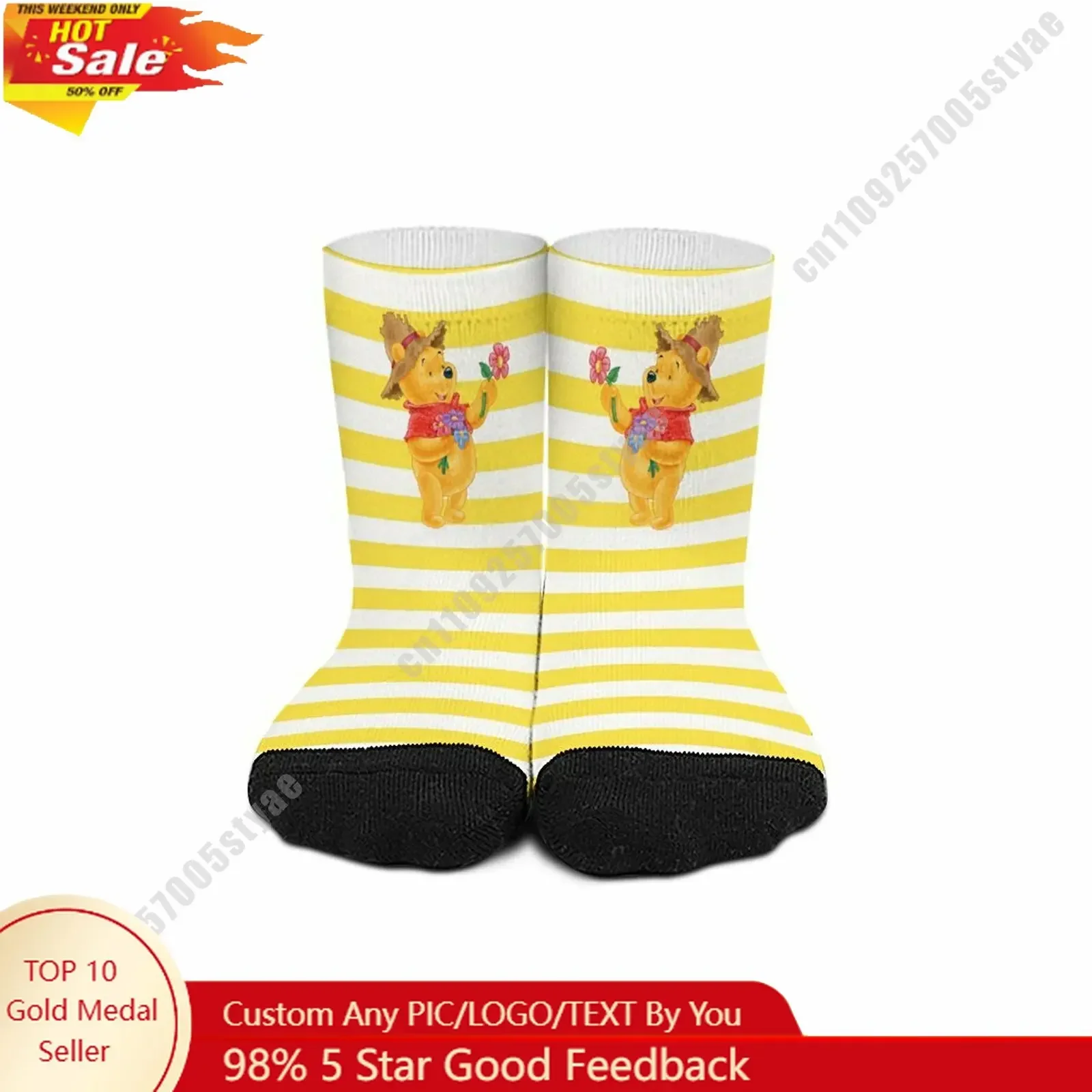 

Носки до середины икры с изображением Винни-Пуха, с индивидуальным дизайном, принтом логотипа, фото, текстом, влагоотводящие носки, спортивные носки