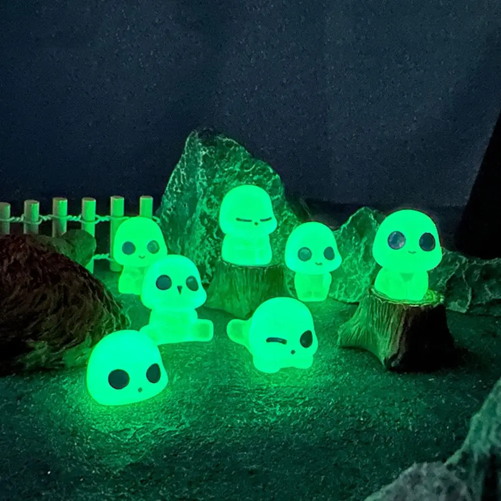 10pcs Cute Luminous Tree Elf Figures Glow in Dark Resin Crafts Cartoon Alien Ornaments DIY Realistic Micro Landscape Decoration