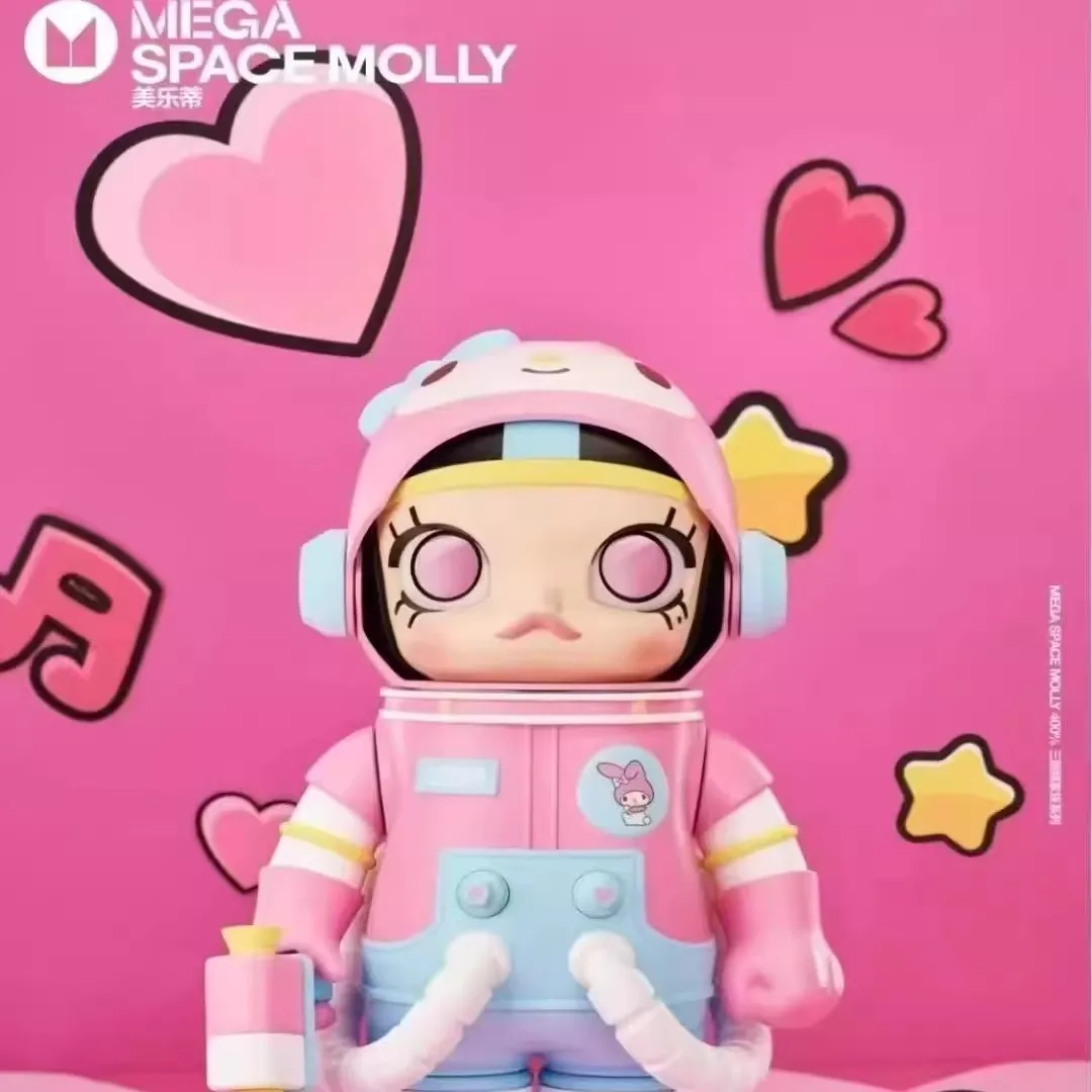 POP MART Space Molly 400% Sanrio Series Anime Action Figure Molly My Melody Room Decoration 2024 New Trendy Play Birthday Gift