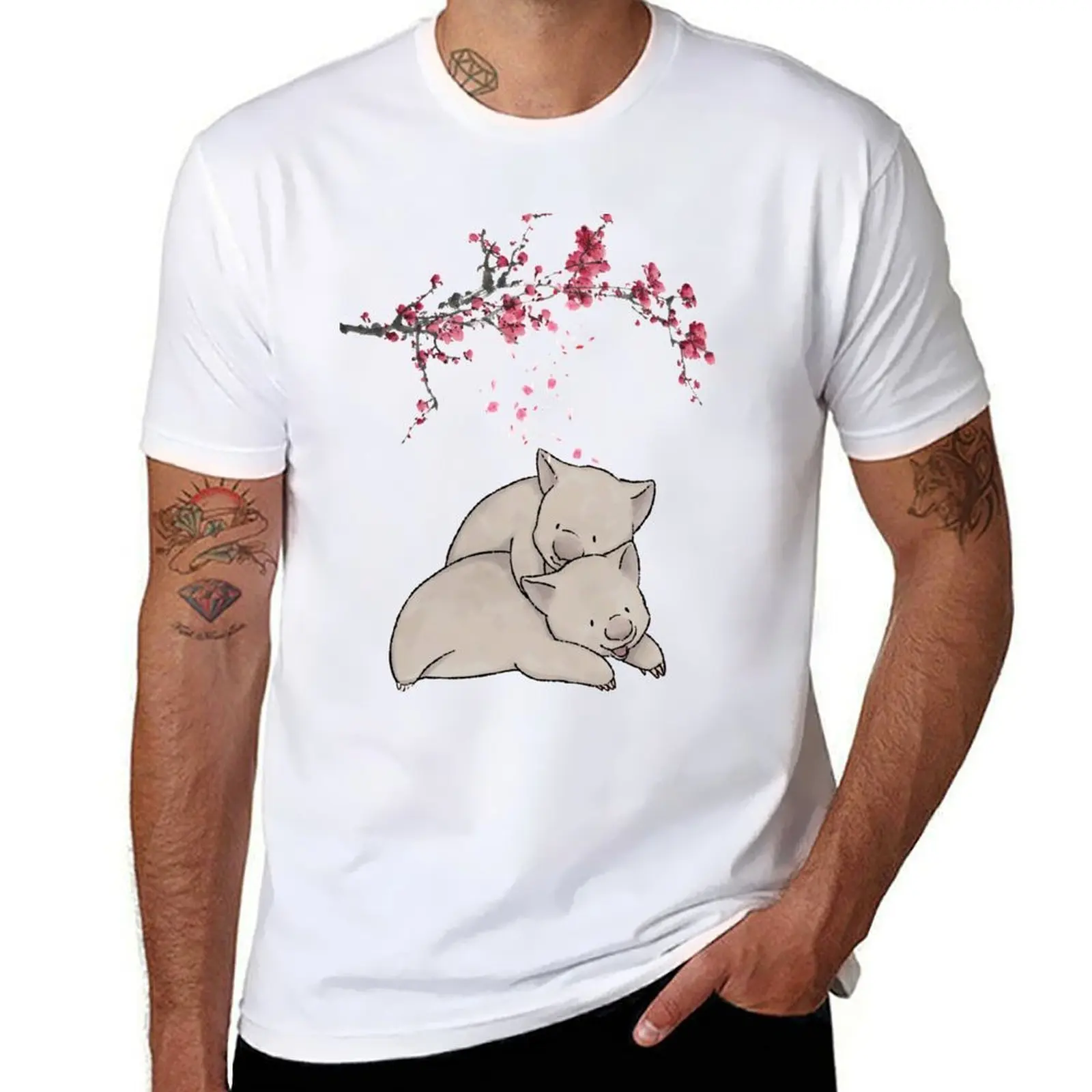 

Cute Wombat Cherry Blossom Art T-Shirt essential t shirt funny t shirts man T-Shirt