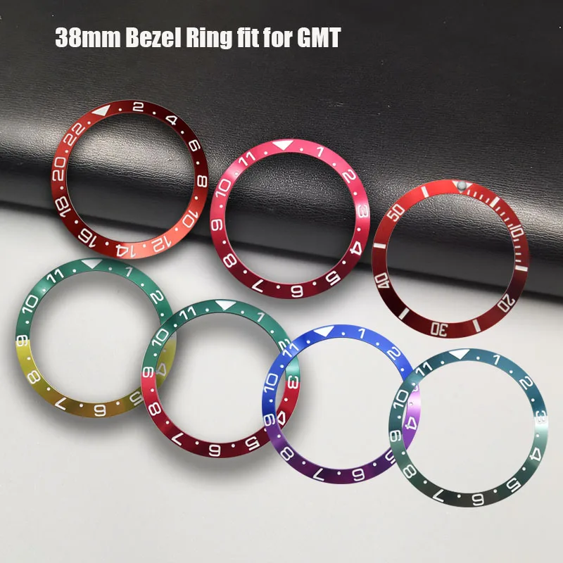 Watch Parts GMT 38mm Red Green Blue Slope Aluminum 12H Watch Bezel Ring Insert Ring Mouth Fits for RLX GMT SUB 40mm Watch Case
