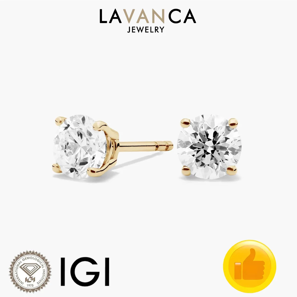 

Brilliant Round Lab Created Diamond Earrings IGI Certified Lab Diamond Earrings 9K/14K/18K Solid Gold Solitaire Style Earrings