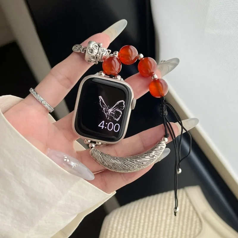 สายรัดแบบเชือกสไตล์ชนเผ่าย้อนยุคสำหรับสายคาด Apple Watch 40มม. 44มม. 41มม. 45 38 49สายรัดข้อมือเชือกถักสำหรับ iWatch 9 8 7 SE 6 5