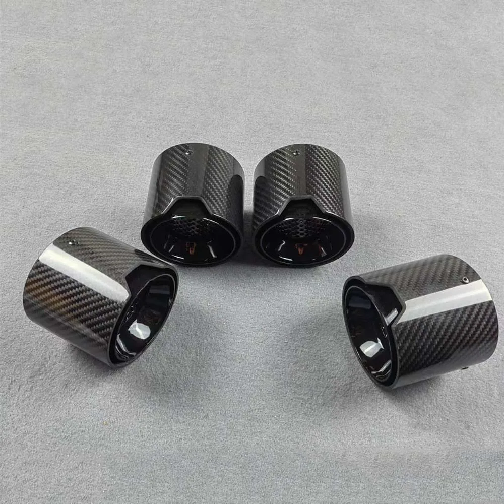 Glossy Black Carbon Fiber Exhaust Pipe Muffler Tip Tailpipe Nozzles For BMW G83 G82 G80 M4 IN80MM OUT105MM Car Rear Tail Throat