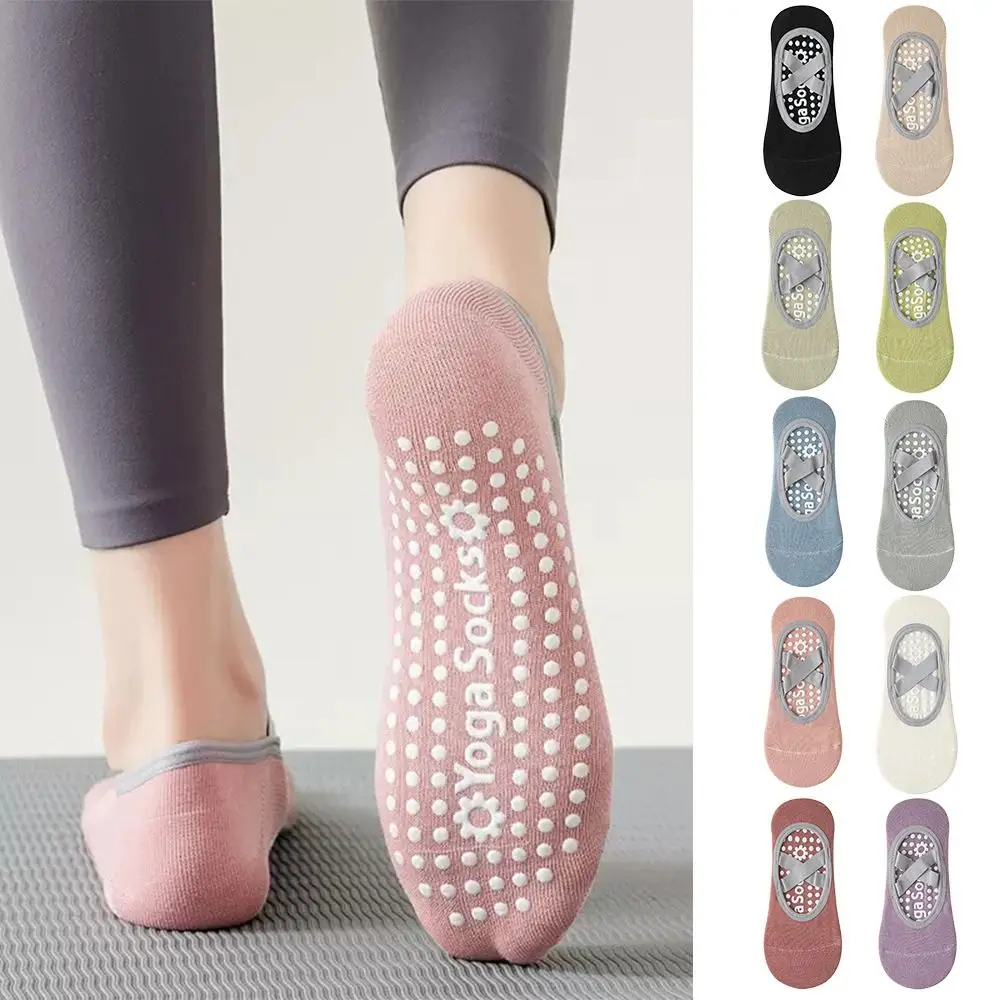 Professional Anti-Slip Pilates Socks Breathable Backless Bandage Yoga Socks Cotton Solid Color Sports Socks Dance