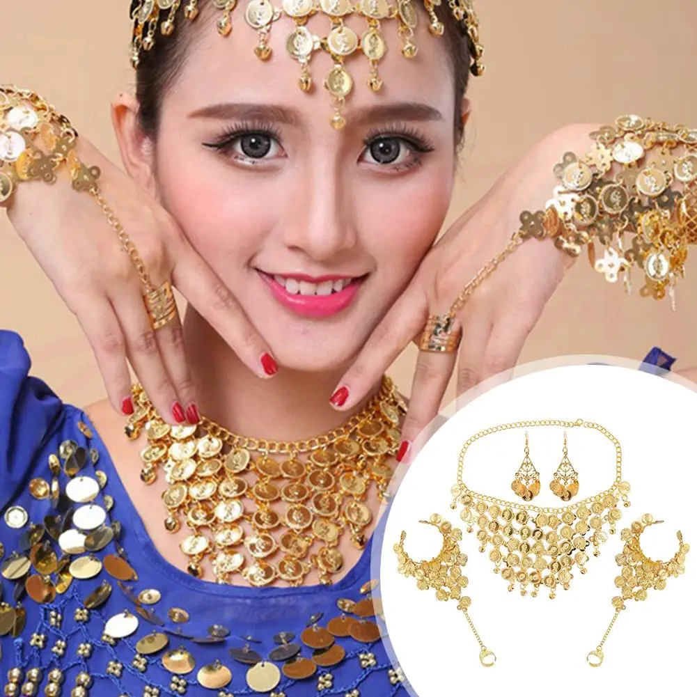 Indian Style Dance Performance Costume Gold Color Vintage Tribal Beauty Head Necklace Indian Belly Dance Bracelet