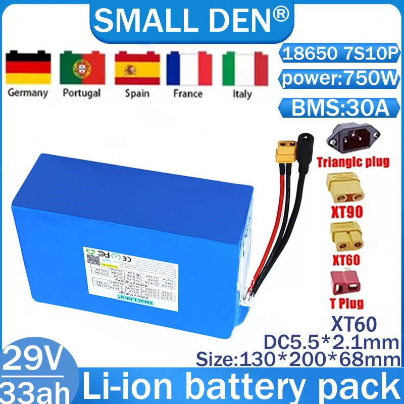 29V 33Ah 18650 lithium battery pack 7S10P 33000mAh built-in 30A  BMS 350W-750W high-power solar rechargeable backup battery