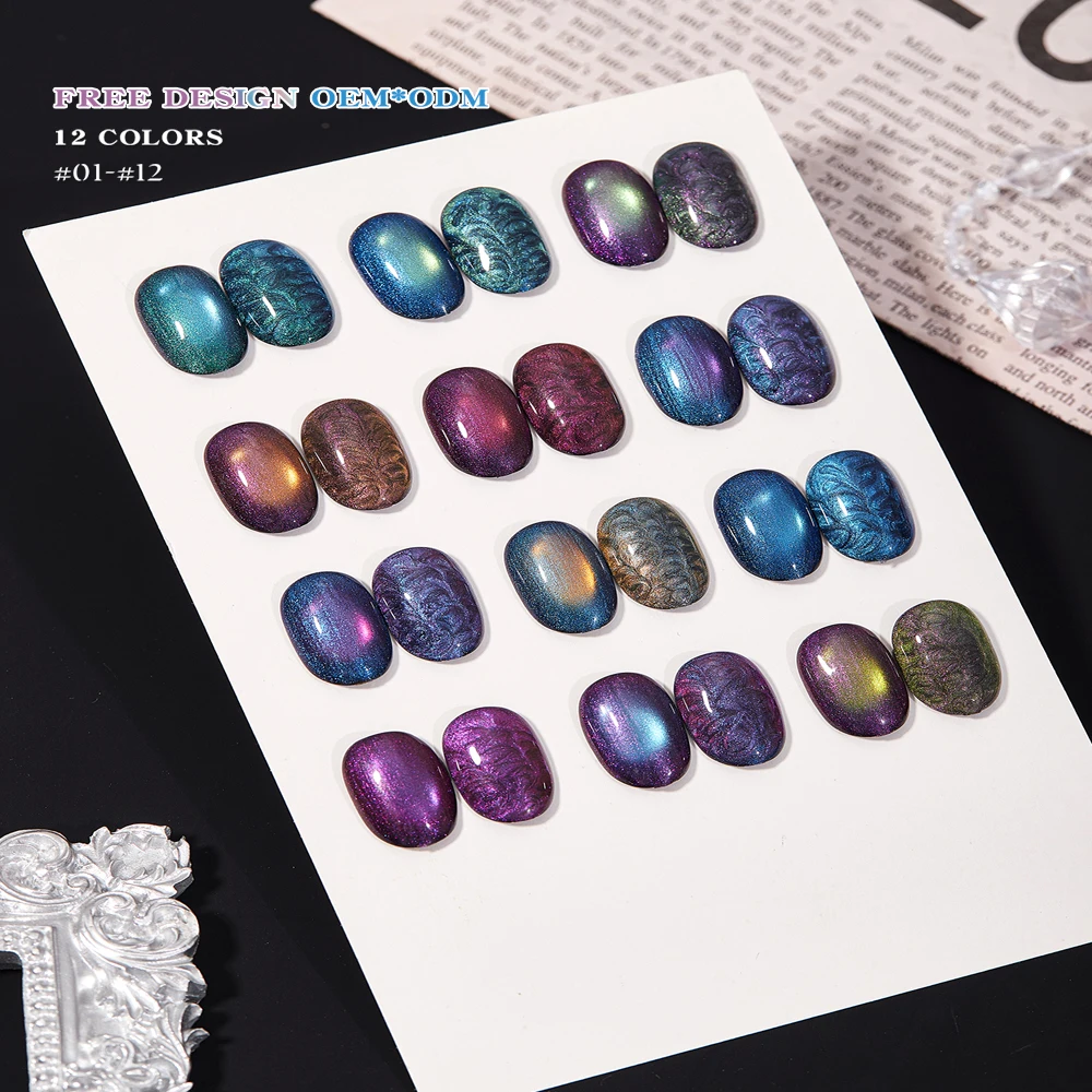 Vendeeni 12 couleurs/ensemble violet ciel étoilé oeil de chat Gel vernis à ongles UV paillettes cristal magnétique manucure vernis avec carte de couleur