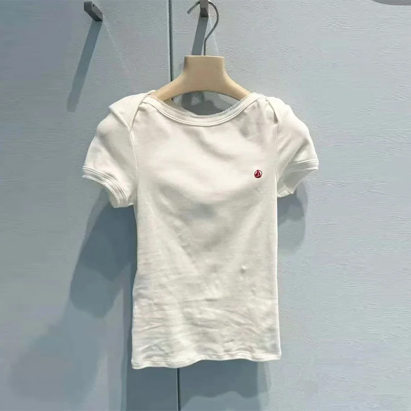 

Летняя женская футболка Princ eenn Cute Sle с коротким рукавом, вышитым буквенным дизайном и узором парусника, с шифоновым подолом