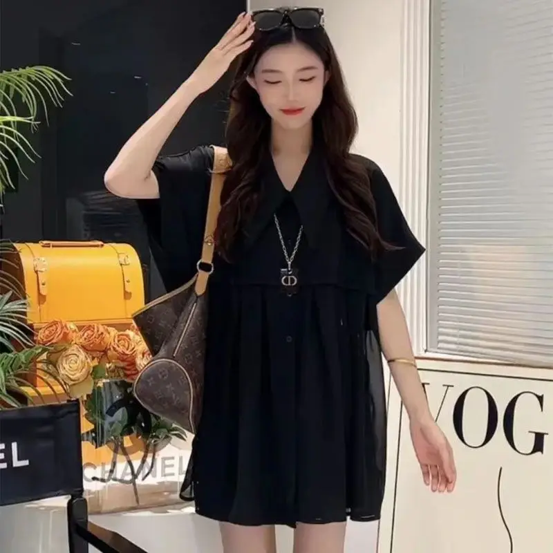 Korean Version Casual Mid Length Spring Summer Women\'s Set Loose Slimming Shirt and Elastic Waist Shorts Two Piece Set for Women