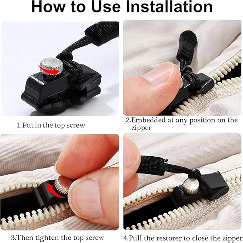 Universal Zipper Repair Kit Instant Detachable Zipper Head Replacement Zipper Slider Pull For Jacket Bags Luggage