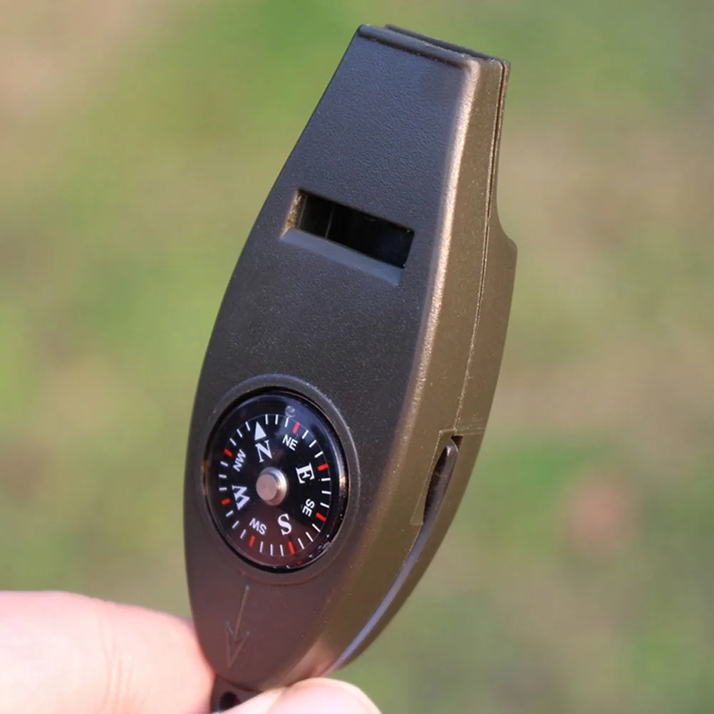 

2pcs Outdoor Survival Whistle Multifunctional Compass Thermometer Magnifying Glass High Strength Abs Anti Fall High Temperature