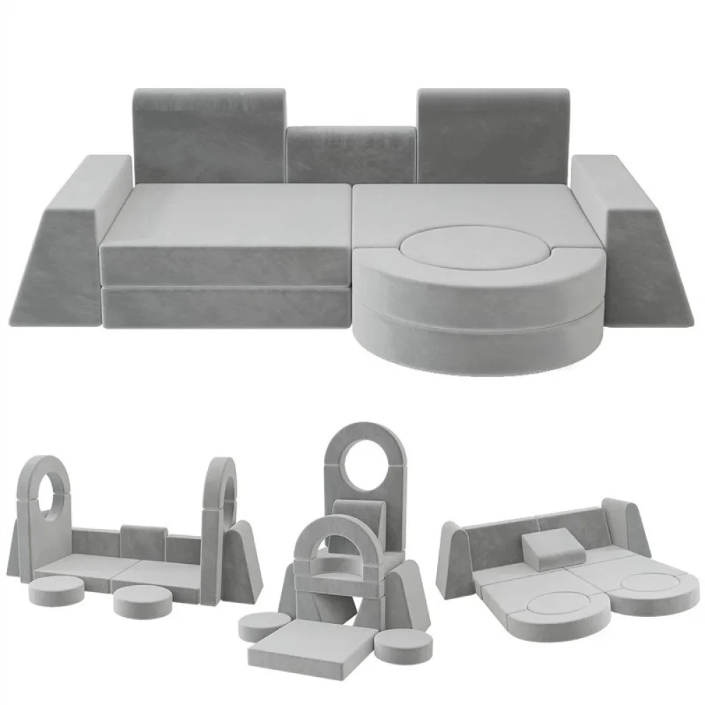 

13 PCS Modular Kids Play Couch: DIY Foam Sofa, Convertible, Multi-Functional Play Fort for Playroom/Bedroom