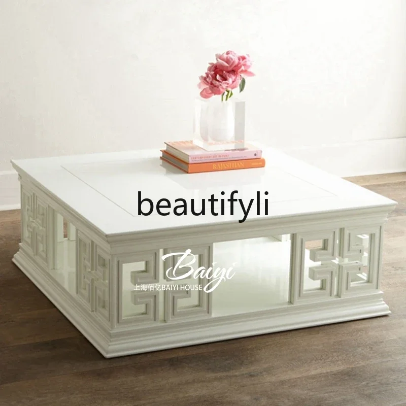 

Кофейный столик E182 в американском деревенском стиле из массива дерева, простой европейский квадратный белый столик для гостиной, мебель в стиле лёгкой роскоши.