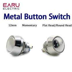 12mm Metal Button Switch Screw Flat Head Round Head 1NO  Momentary Waterproof Switch Copper Shell Screw Feet 2pin Doorbell