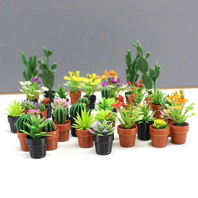 5Pcs 1:12 Dollhouse Simulation Plant Potted Model Dollhouse Fairy Garden Miniature Desktop Home Ornament Micro Scene Decoration