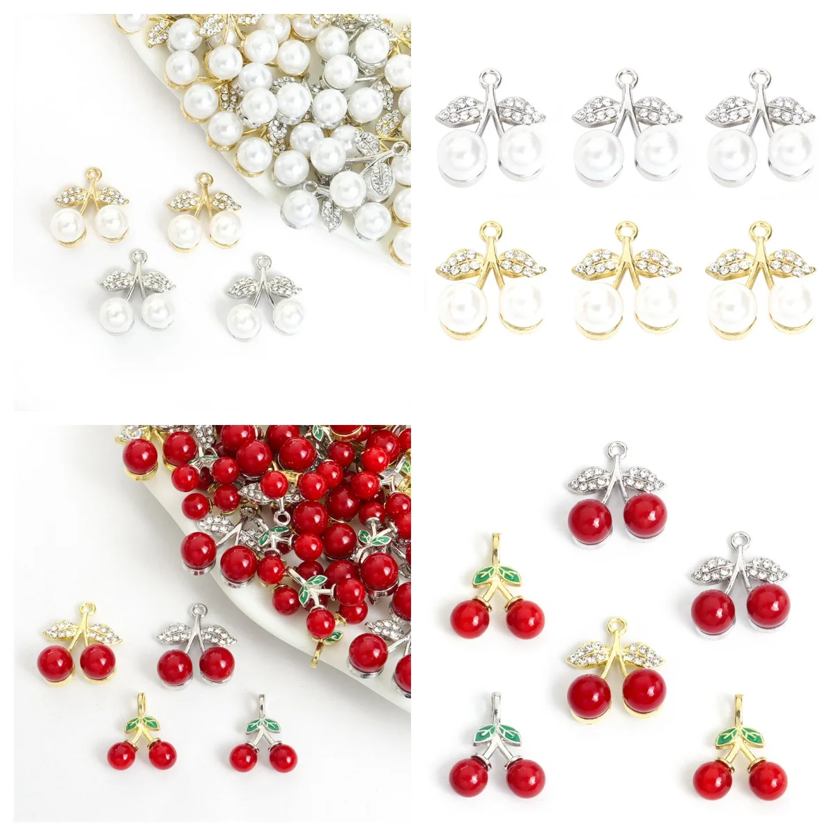 

100 шт./лот вишневый кулон, подвеска с кристаллами и фруктами, подвески из сплава, ювелирные изделия, подходят для изготовления ожерелья, серег, брелков