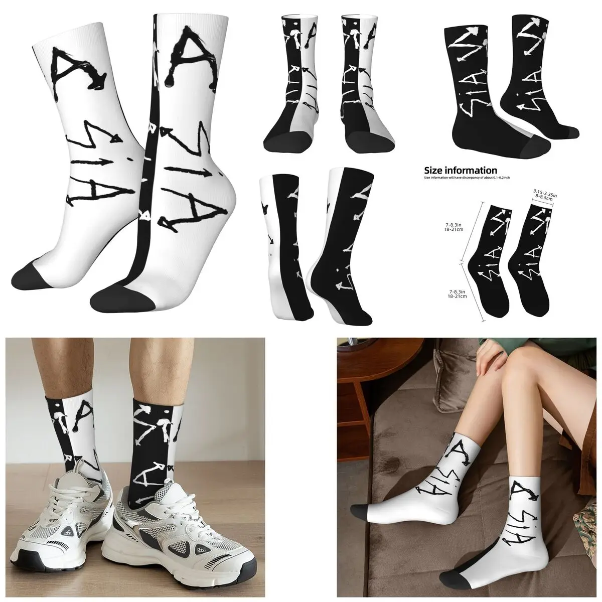 Non brand,pattern SIA Unisex Socks Cycling 3D Print Happy Socks Street Style Crazy Sock