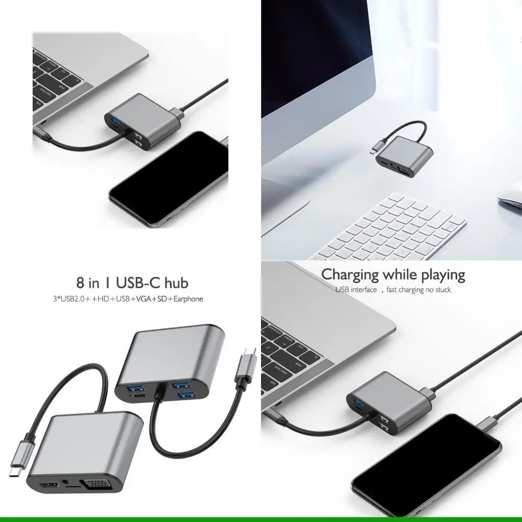 

U55C Multi-Ports Type C USB Hub VGA USB3.0 Type C Port Docking Station PD Fast Charging TF Reader