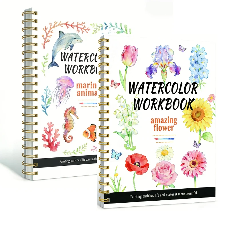 Premium Watercolor Beginner's Workbook-14 Sketches + 2 Color Mixing Guides Wood Pulp Watercolor Paper 200 Gms for Coloring Book