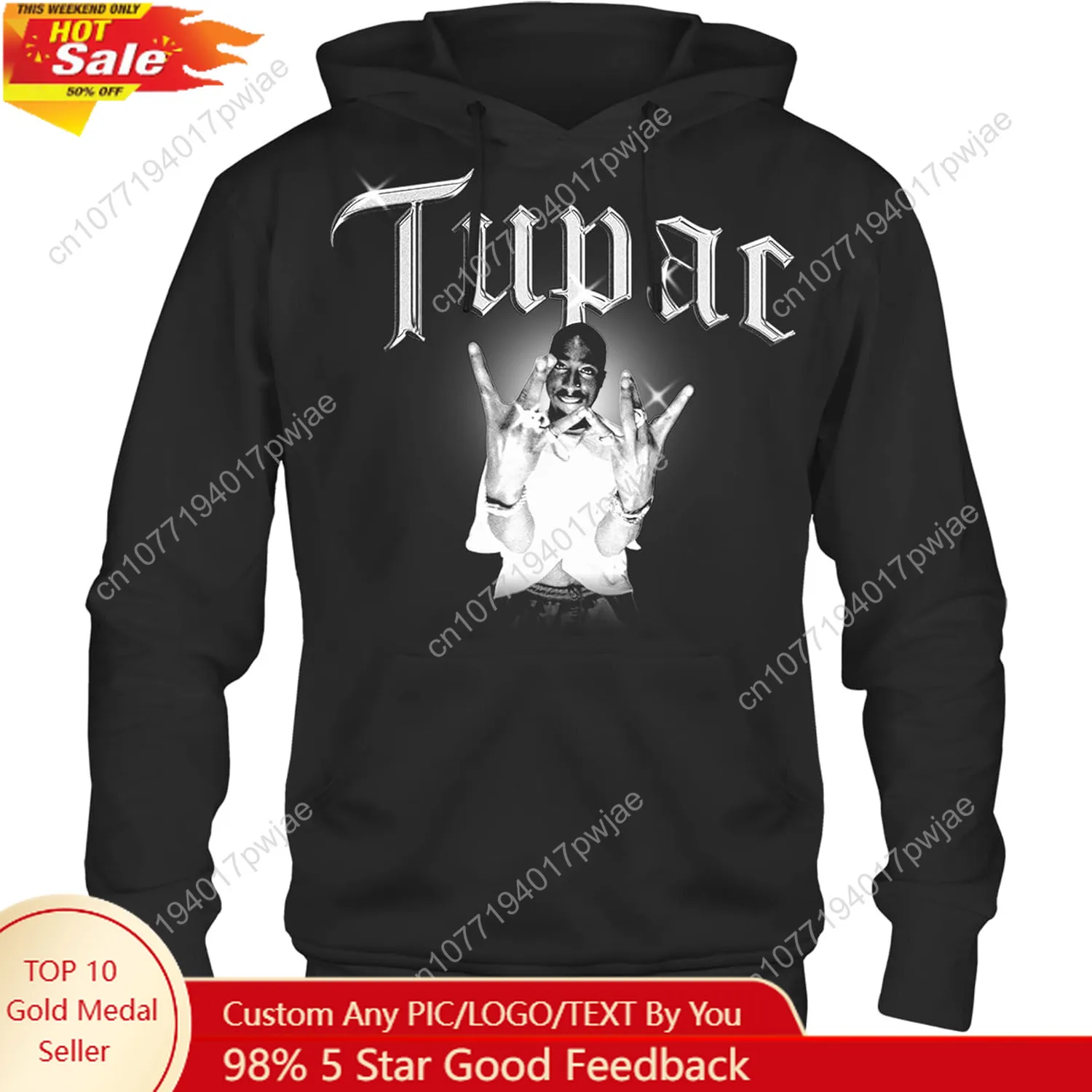 

2PAC Tupac Shakur Hoodie West Coast Symbol Adult Black Long Sleeve Hooded Sweatshirt 2Pac 90s Rapper Graphic