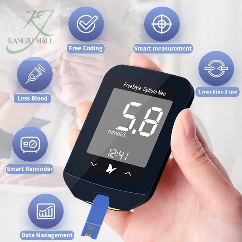 Fotografia 6: Abbott freestyle optium neo tiras de teste de glicose para máquina de glicose de açúcar no sangue medidor de cetona diabética glucômetro