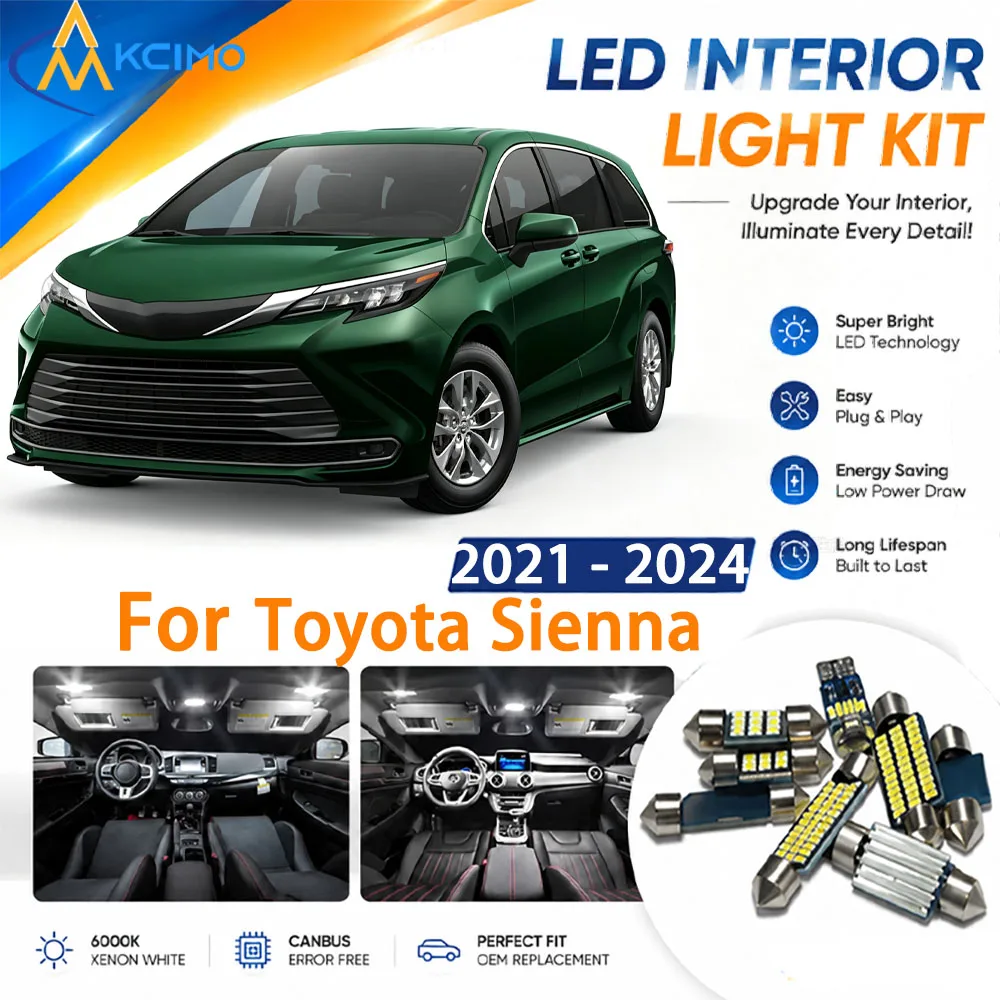Full Cabin Interior LED Light Kit for Toyota Sienna 2021-2024, Replace Dome Map Lamps to Boost Cabin Visibility