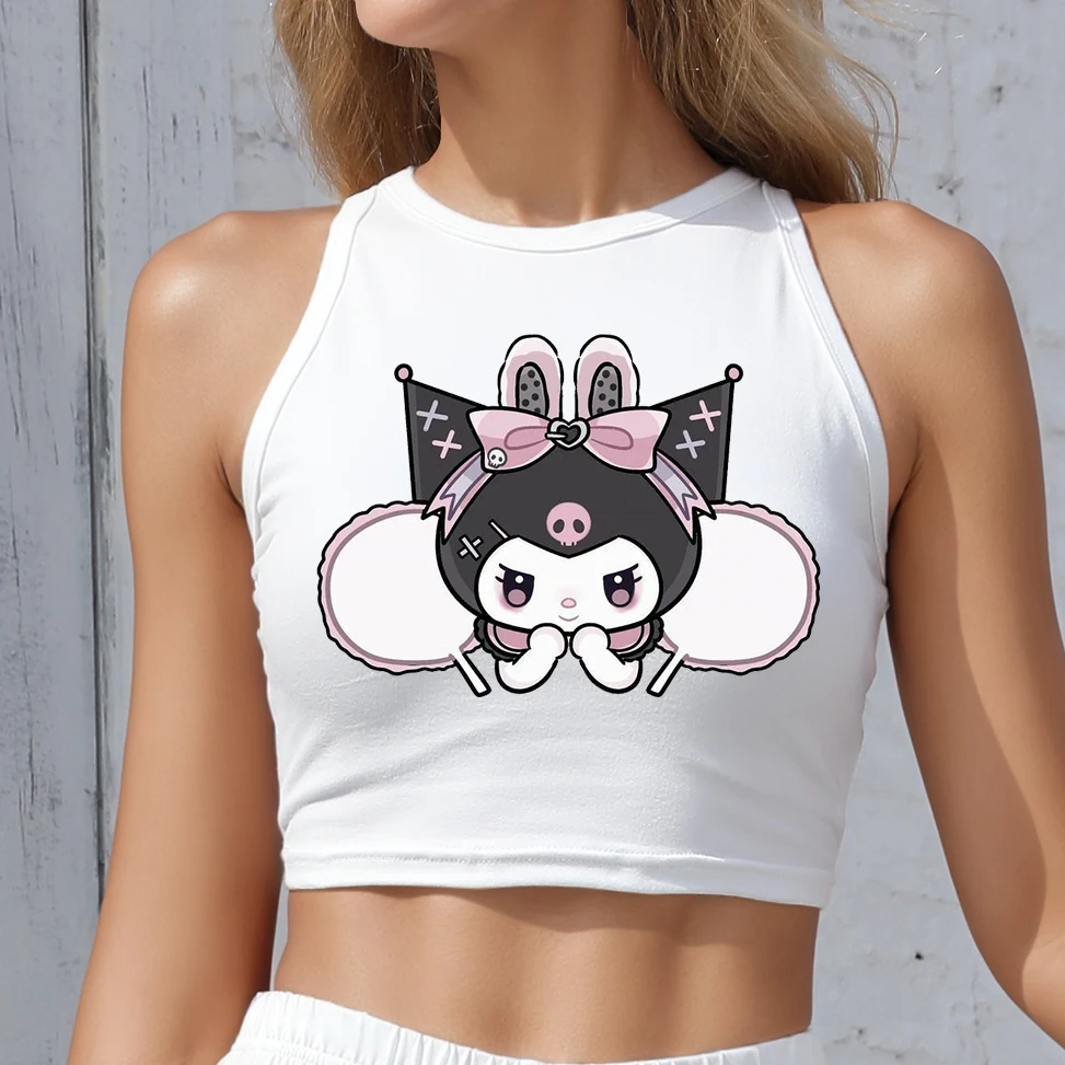 

Y2K Round Neck Tank Top Cartoon Kuromi Print Tight Fit Women's Summer Vest Sizes S-XL Trendy SUMMER CLOTHES