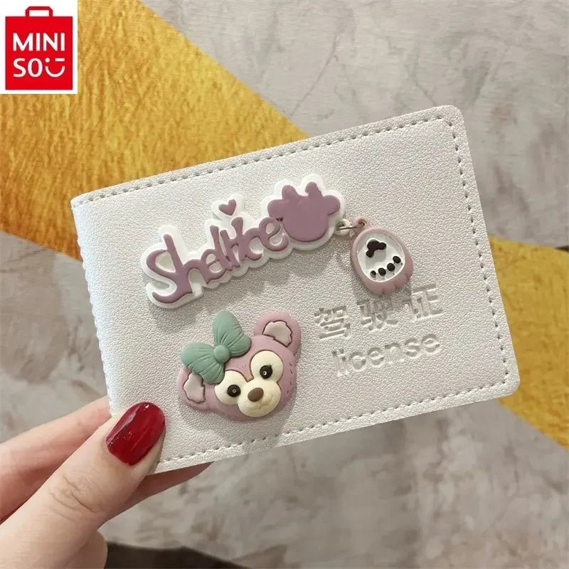 MINISO Disney-oso de dibujos animados Duffy, oso de fresa, bolsa de almacenamiento de licencia de conducir personalizada creativa, bricolaje