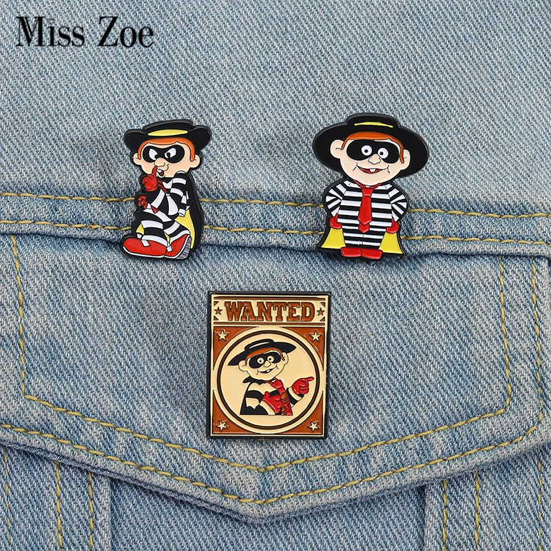 The Burger Stealing Villain Emaille Pins Custom WANTED Robble Robble Broschen Revers Abzeichen Kleidung Lustiger Schmuck Geschenk für Freunde