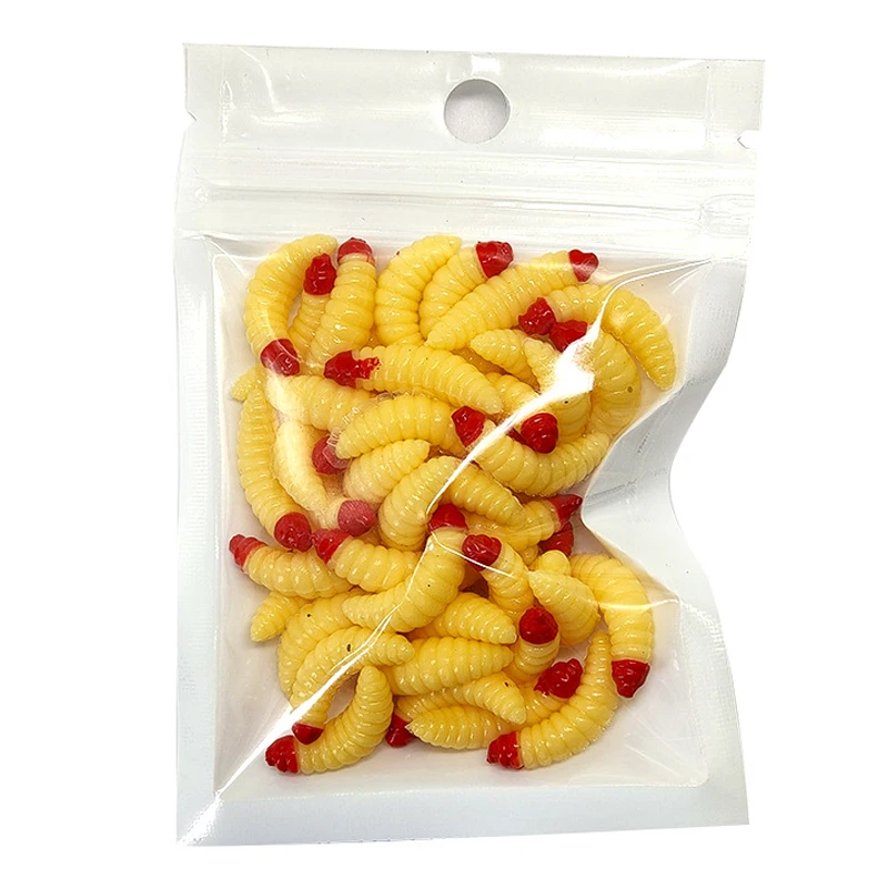 50PCS/Bag 2cm 0.5g Bread Worm Silicone Artificial Baits Maggot Grub Soft Fishing Lure Hooks Smell Worms Glow Shrimps Fish Lures