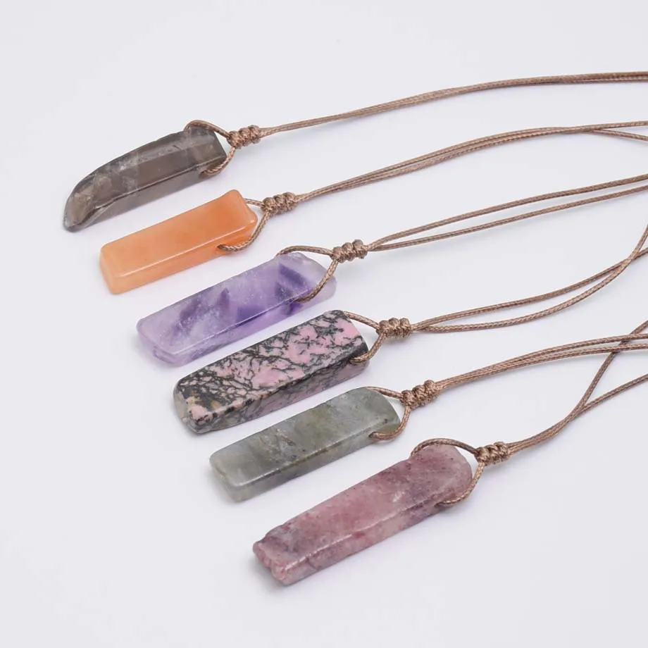 1PC Natural Stone Slice Pendants Necklace Healing Crystal Reiki Chakra Gems Quartz Lapis Amethysts Amazonite Women Jewelry