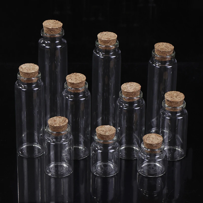 

10Pcs 10-60ml Glass Test Tube With Cork Stopper Message Bottles Jars Vials Gift Art DIY Crafts