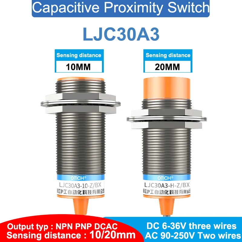 LJC30A3 DC 6-36V M12 Three-wire NPN PNP NO NC 10/20mm Sensing Distance Capacitive Proximity Switch Sensor