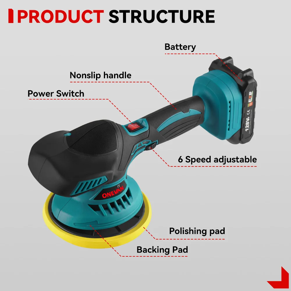 ONEVAN Cordless 21V Lucidatrice per auto Lucidatrice elettrica Automobile Auto Lucidatura Sigillatura Smalto Macchina adatta per 21V 18v Batteria Spille
