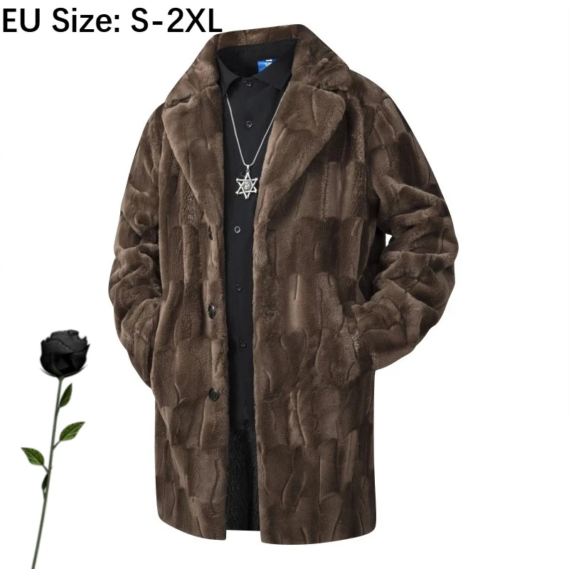 

Luxury Men's Longline Faux Mink Coat in European Sizing with Heavyweight Cotton Padding for Arctic-Grade Winter Warmth