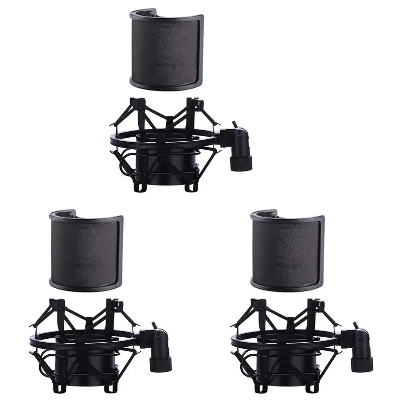 A89E-3X Microphone Shock Mount With Microphone Filter Windscreen Suspension Shock Mount Holder Clip