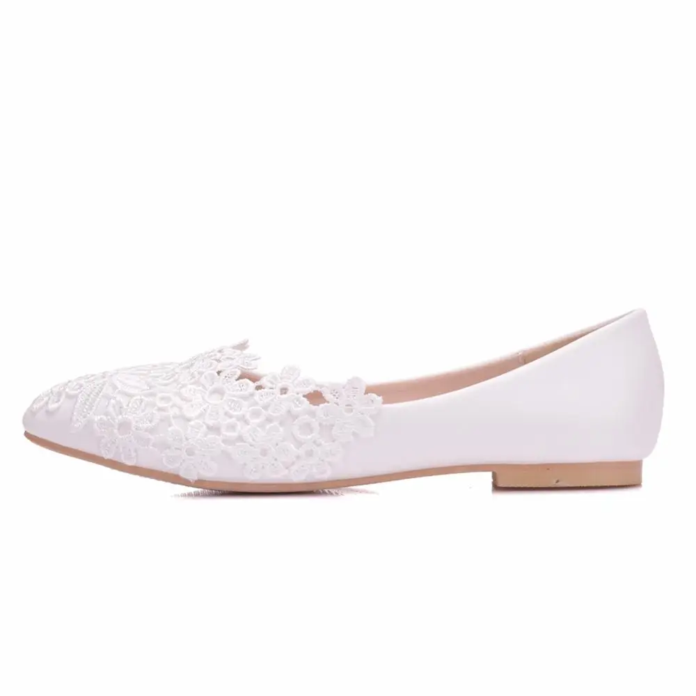 2023 Summer Ballet Flats White Lace Bride Wedding Shoes Flat Low Heel Casual Without Heels Women Dress Pumps Sweet 43 Loafers