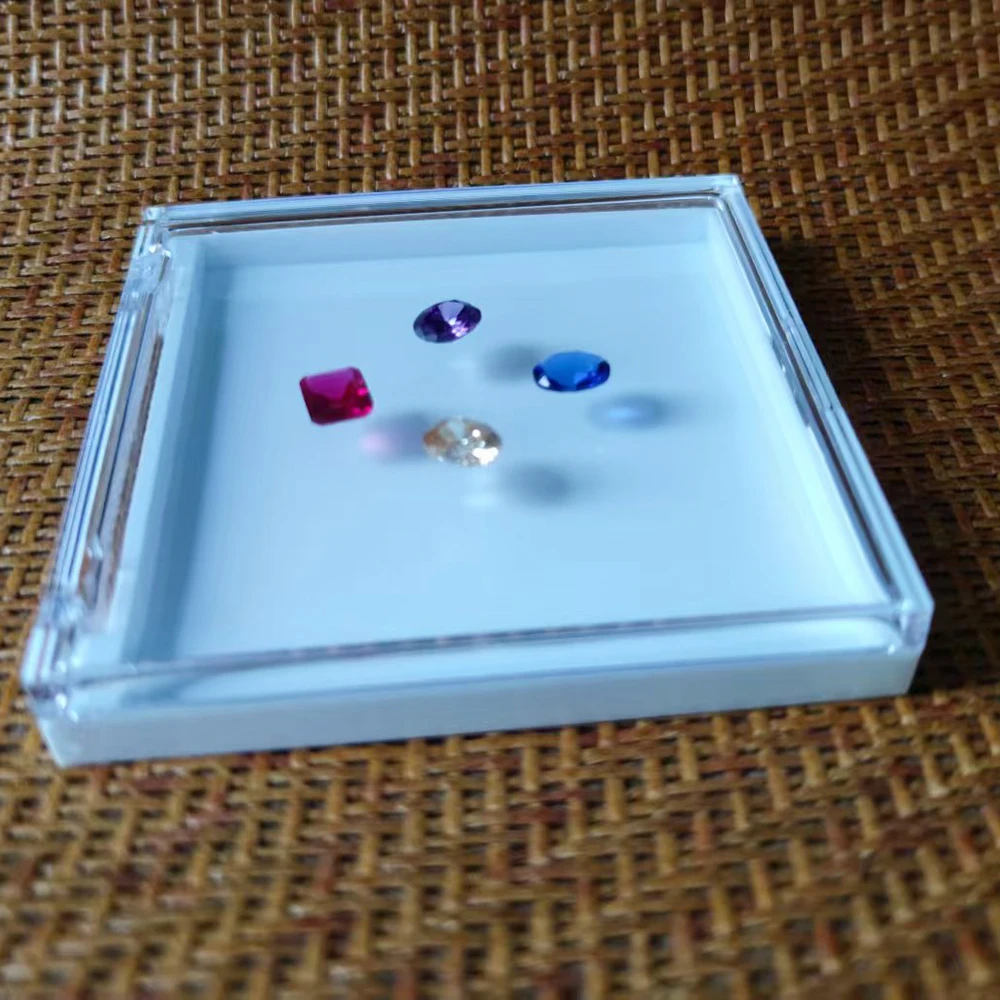 White Diamond Storage Box Clear Gemstone Jewelry Display Organizer Bracelet Ring Box Store Bare Stone Packaging Cover Tray 9cm