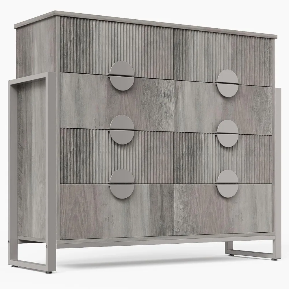 

Fluted Gray Dresser for Bedroom, Modern 50" Wide Chest of Drawers, 8 Deep Drawers 42.8" Tall Dresser with Raised H Legs