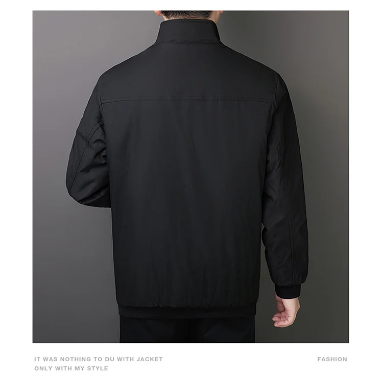 Oversize Fleece Lined Cotton Jacket Men Autumn Winter Thick Warm Business Stand Collar Coat For Middle Aged Fathers Daily Formal