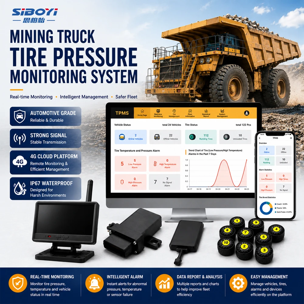 4G Mining Truck Platform Management External Internal Sensor TPMS Waterproof Heavy Vehicle Tire Pressure Monitoring System