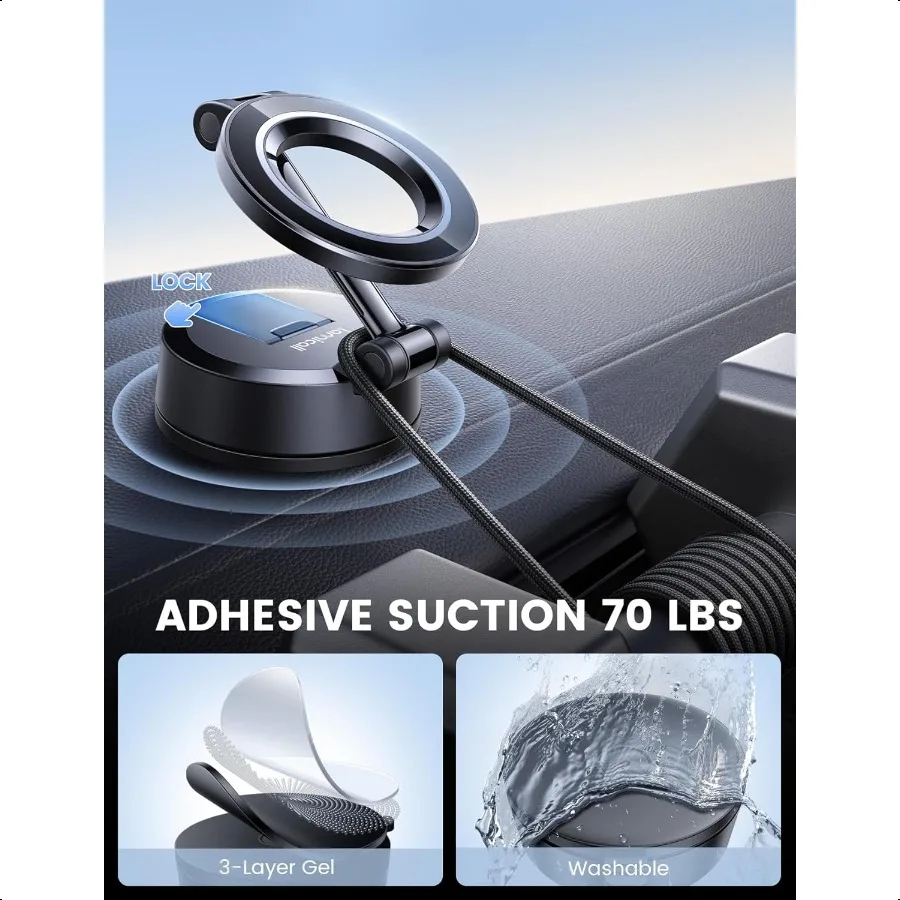 Крепление для телефона для автомобиля [мощная присоска 70 фунтов] для автомобильного крепления Magsafe 360, регулируемая присоска, крепление для телефона, приборная панель, лобовое стекло