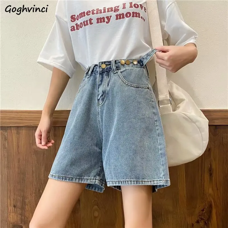 Shorts Women Denim Wide-leg Loose Vintage 5XL Retro Adjusted-waist Buttons Washed All-match Streetwear Ulzzang Summer Korean New