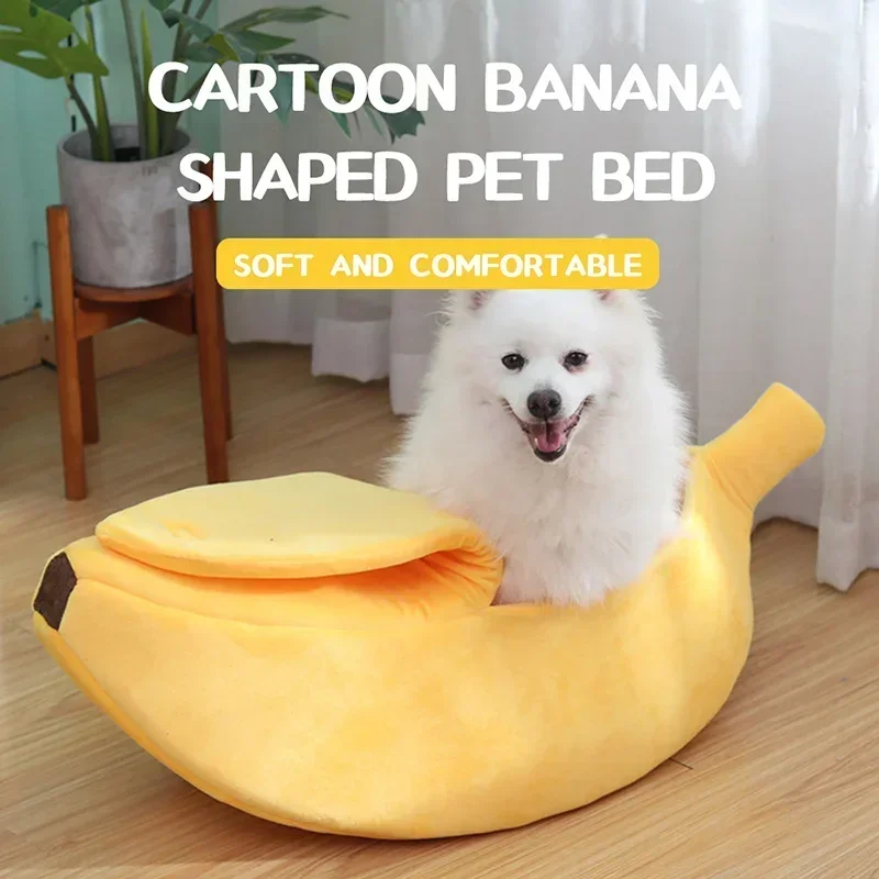 All-Season Banana Shaped Pet Bed Warm Semi-Enclosed Nest for Small Dogs Cats Hamsters  Washable Creative Cartoon Pet Mattress view 3