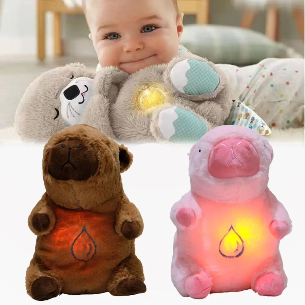 

Baby Breathing Capybara Soothing Plush Bear Doll with Music Lights Rhythmic Breathing Sleeping Companion Doll Baby Sleep Soother