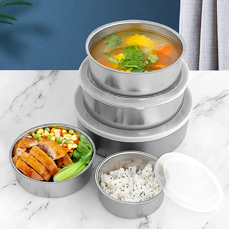 5Pcs Stainless Steel Mixing Bowls With Lid Stackable Cooking Storage Deep Nesting Bowl Silver Food Container Kitchen Tool